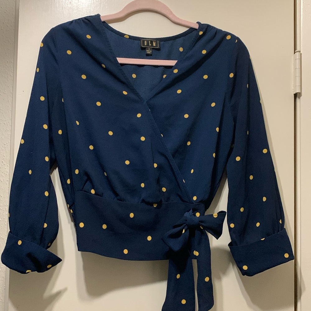OLM  Yellow Polka Dot V Neck Blouse